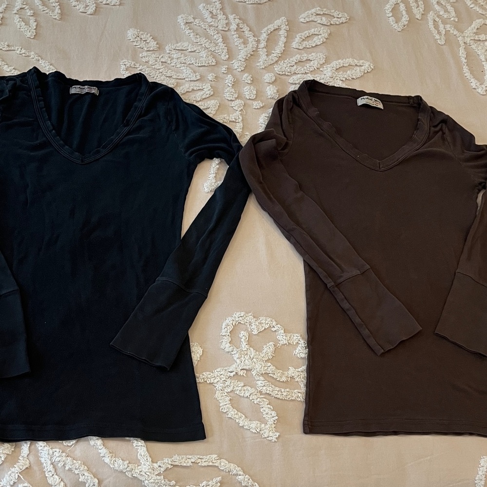 Michael Stars Black and Brown V-Neck Tops Bundle One Size